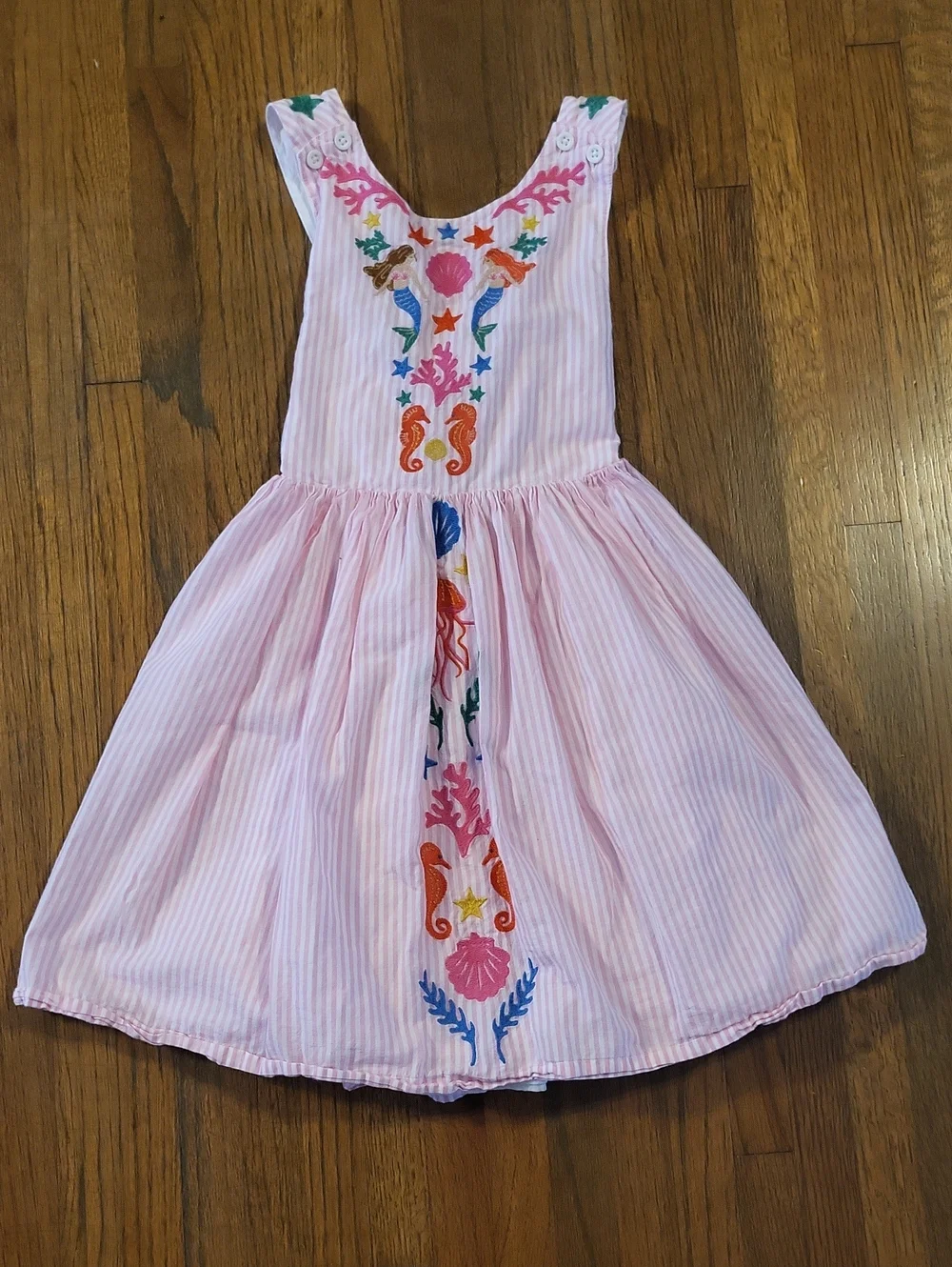 Mini Boden Pink Striped Embroidered Sundress